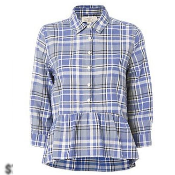 Birds of Paradise by Trovata Blue Plaid Button-Up Peplum Blouse Size XS - Picture 1 of 6